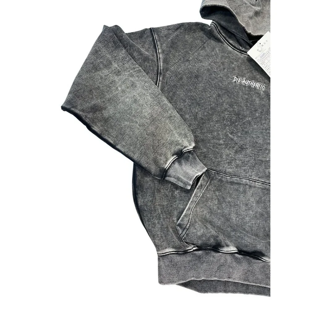 Die Authentic Distressed Die Washed Gray embroided Hoodie Sweatshirt L SKU 9333 - Picture 2 of 15